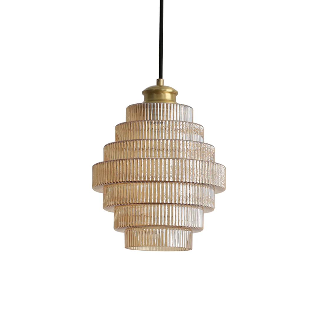 Tiered Glass Shade Ceiling Drop Light with Metallic Trim for Kitchen Islands & Eating Areas