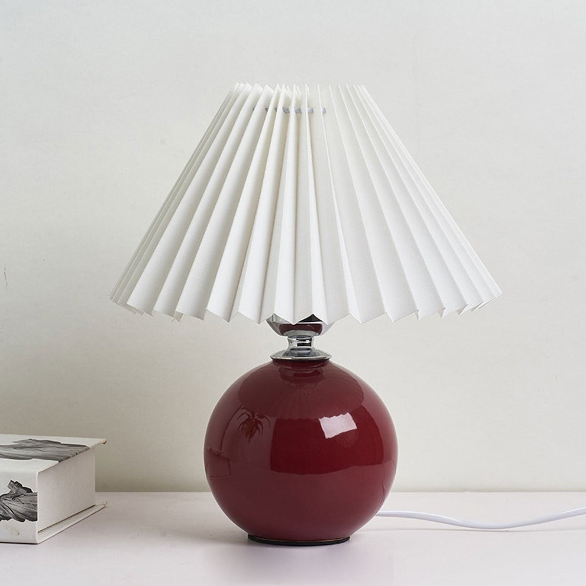 Ceramic Accent Lamp with Fabric Shade 11x9.5 in E26 Socket for Nightstand Desk Study Room Reading Light Modern Home Decor