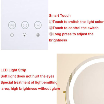 Rechargeable Lighted Vanity Mirror 16 Inch Round Tabletop Mirror with Adjustable LED Brightness Dimmable 360 Rotation for Makeup Skincare Be