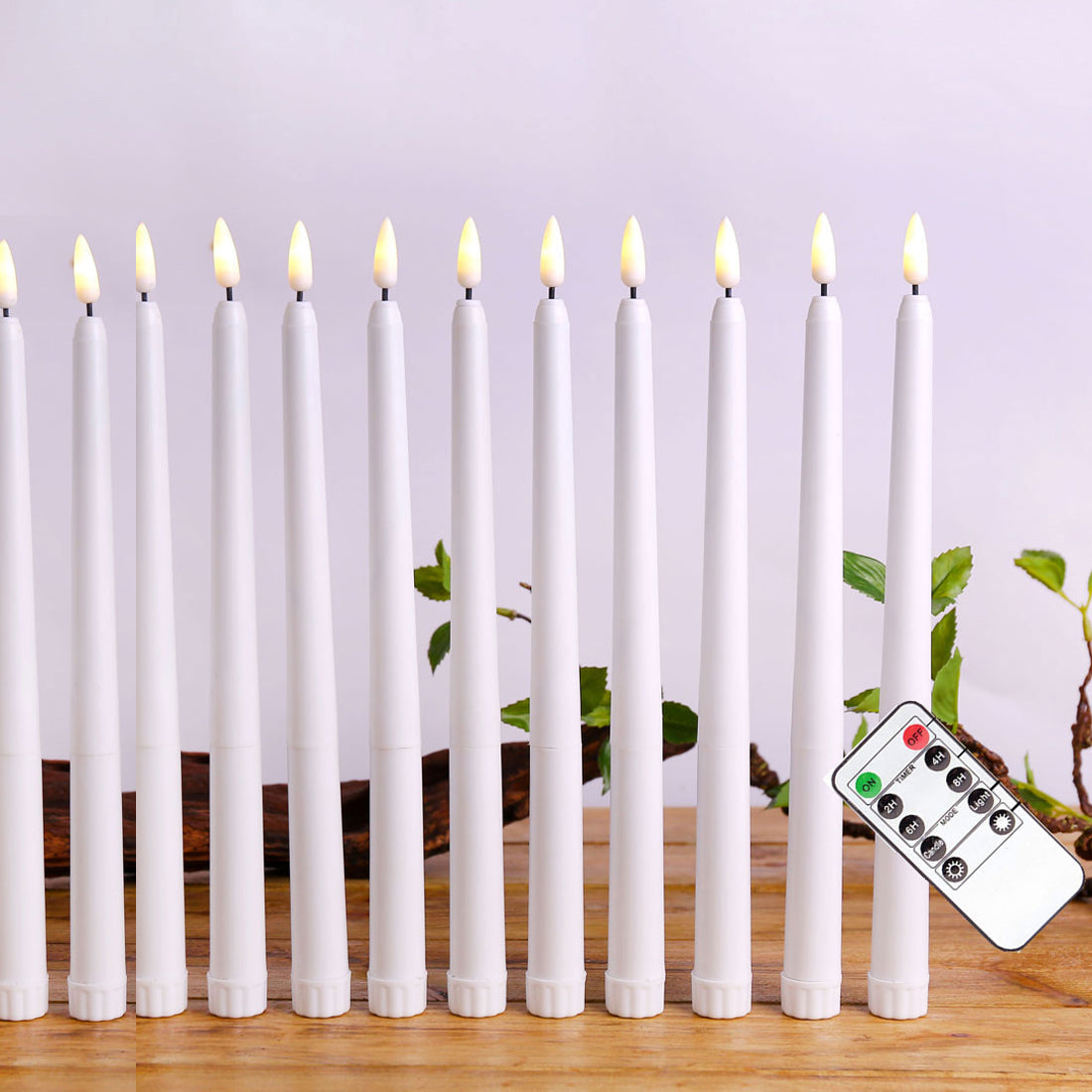 Battery-Powered Flameless Taper Candle with Remote Control & Timer 10.8 Inches White for Dining Room Chandeliers Wedding Centerpieces Mantel