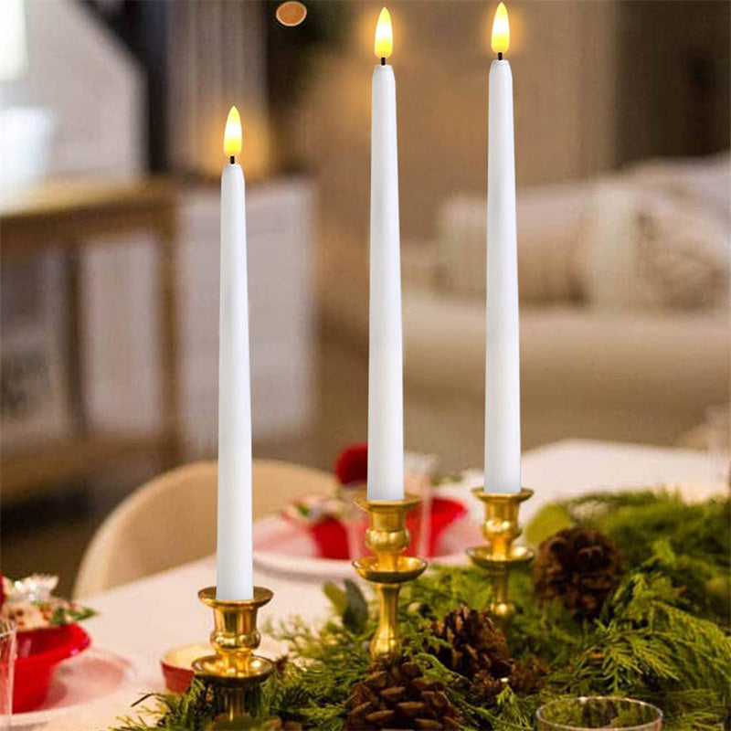 Battery-Powered Flameless Taper Candle with Remote Control & Timer 10.8 Inches White for Dining Room Chandeliers Wedding Centerpieces Mantel
