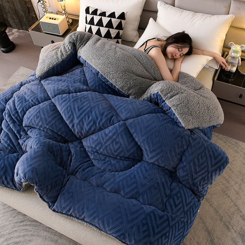 Sherpa Fleece Throw Blanket Quilted Winter Bedspread Soft Plush Heavyweight Comforter for Bed Couch Sofa Twin Full Queen King
