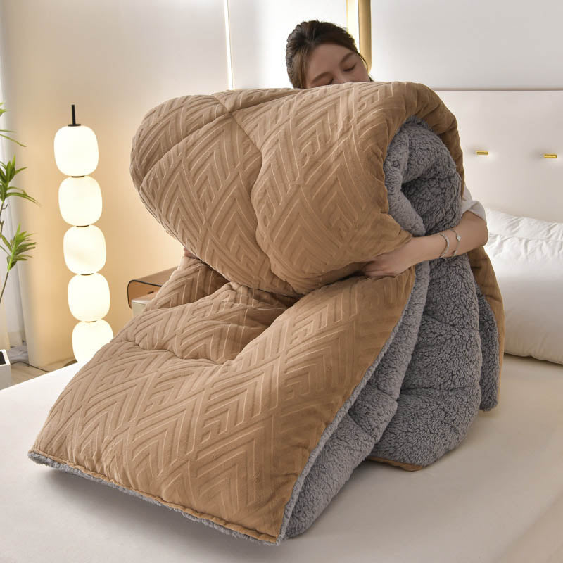 Sherpa Fleece Throw Blanket Quilted Winter Bedspread Soft Plush Heavyweight Comforter for Bed Couch Sofa Twin Full Queen King
