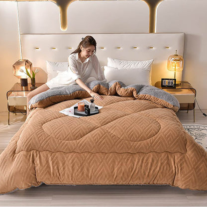 Sherpa Fleece Throw Blanket Quilted Winter Bedspread Soft Plush Heavyweight Comforter for Bed Couch Sofa Twin Full Queen King