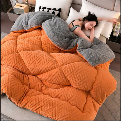 Sherpa Fleece Throw Blanket Quilted Winter Bedspread Soft Plush Heavyweight Comforter for Bed Couch Sofa Twin Full Queen King