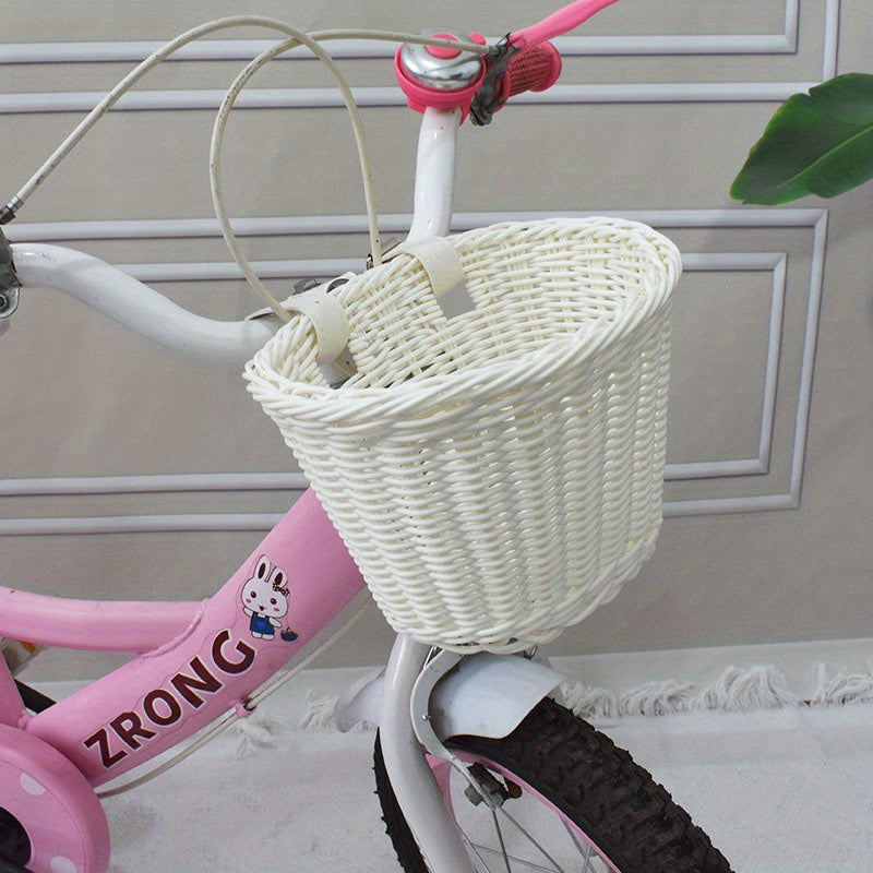 Kids Bike Basket Woven Plastic Wicker Front or Rear Mount for Boys Girls Bicycle Storage Handlebar Carrier