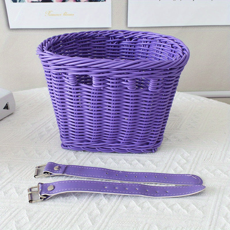 Kids Bike Basket Woven Plastic Wicker Front or Rear Mount for Boys Girls Bicycle Storage Handlebar Carrier