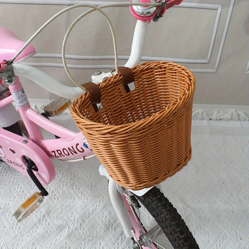 Kids Bike Basket Woven Plastic Wicker Front or Rear Mount for Boys Girls Bicycle Storage Handlebar Carrier