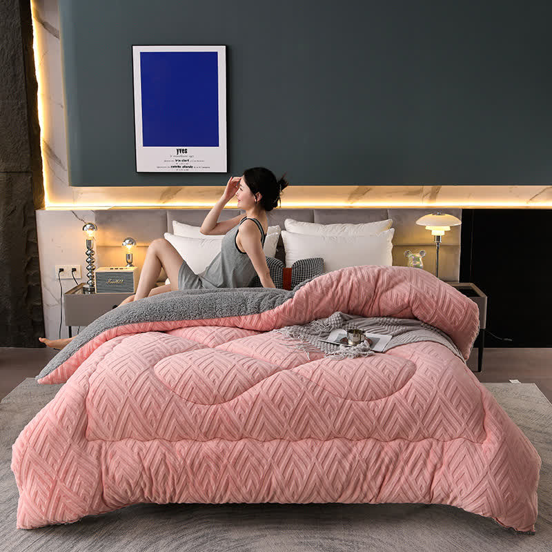 Sherpa Fleece Throw Blanket Quilted Winter Bedspread Soft Plush Heavyweight Comforter for Bed Couch Sofa Twin Full Queen King