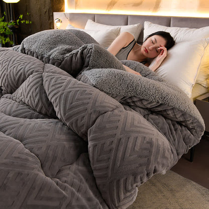 Sherpa Fleece Throw Blanket Quilted Winter Bedspread Soft Plush Heavyweight Comforter for Bed Couch Sofa Twin Full Queen King