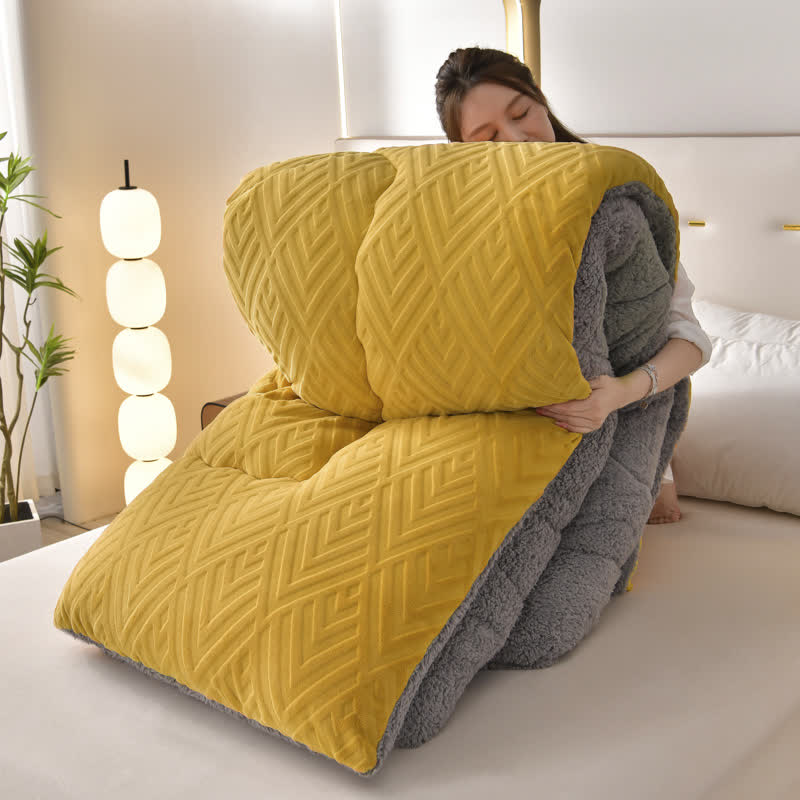 Sherpa Fleece Throw Blanket Quilted Winter Bedspread Soft Plush Heavyweight Comforter for Bed Couch Sofa Twin Full Queen King