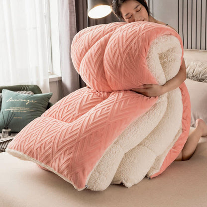 Sherpa Fleece Throw Blanket Quilted Winter Bedspread Soft Plush Heavyweight Comforter for Bed Couch Sofa Twin Full Queen King