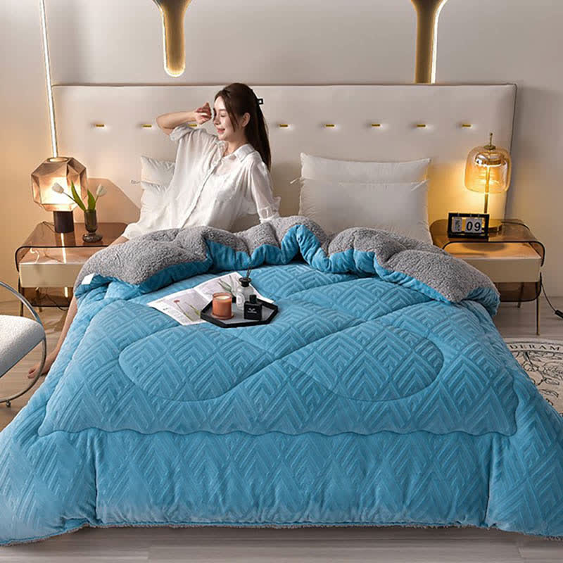 Sherpa Fleece Throw Blanket Quilted Winter Bedspread Soft Plush Heavyweight Comforter for Bed Couch Sofa Twin Full Queen King
