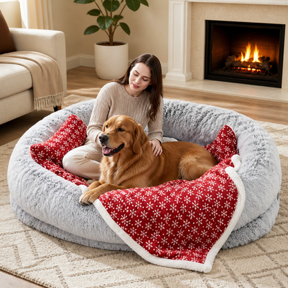Lit pour humain façon canapé pour chien Ortekor, orthopédique et en fausse fourrure lavable (housse amovible)