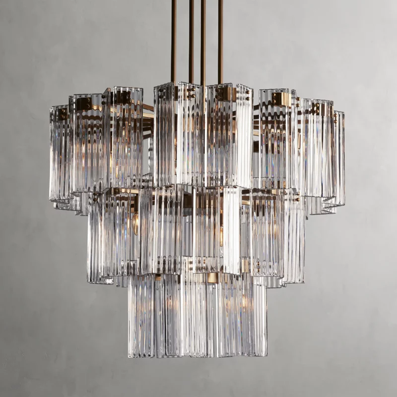 Circular Glass Panel Statement Chandelier 38-60 Inch Multi-Light Fixture for Dining Room Foyer High Ceiling Steel Frame Hanging Light