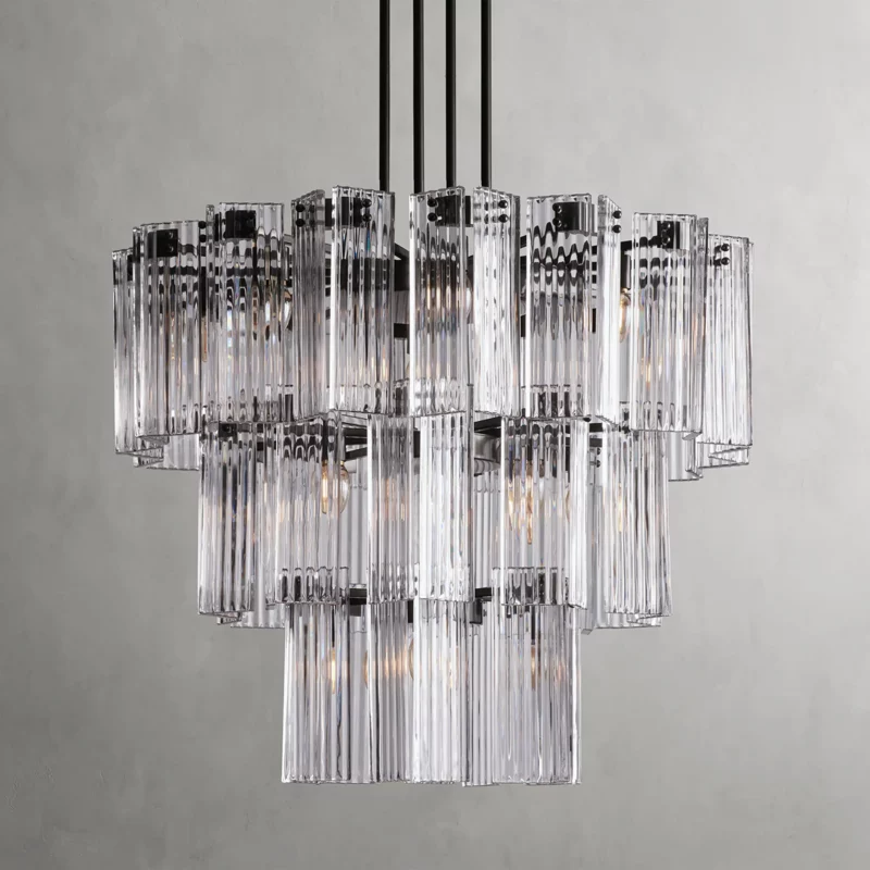 Circular Glass Panel Statement Chandelier 38-60 Inch Multi-Light Fixture for Dining Room Foyer High Ceiling Steel Frame Hanging Light