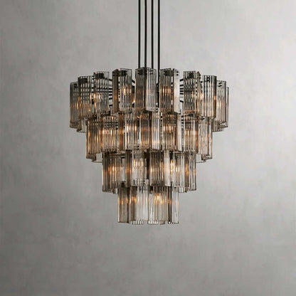 Circular Glass Panel Statement Chandelier 38-60 Inch Multi-Light Fixture for Dining Room Foyer High Ceiling Steel Frame Hanging Light