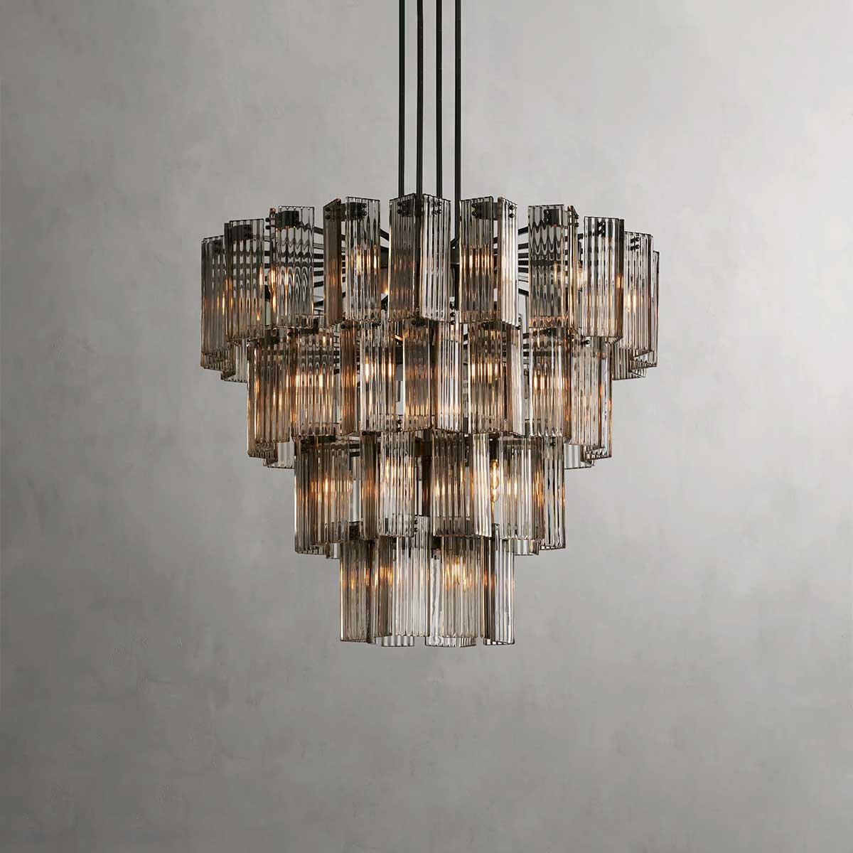 Circular Glass Panel Statement Chandelier 38-60 Inch Multi-Light Fixture for Dining Room Foyer High Ceiling Steel Frame Hanging Light