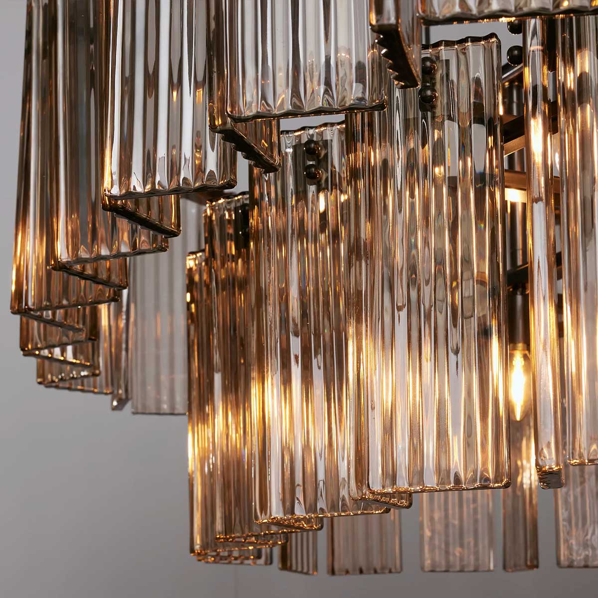 Oval Glass Panel Chandelier with Metal Frame 4-17 Lights Adjustable Height for Dining Room & Entryway