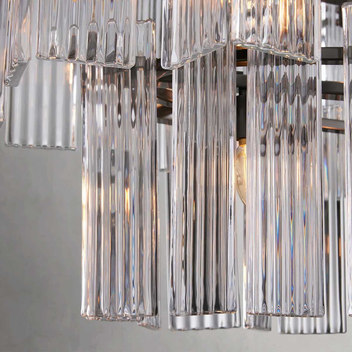 Oval Glass Panel Chandelier with Metal Frame 4-17 Lights Adjustable Height for Dining Room & Entryway