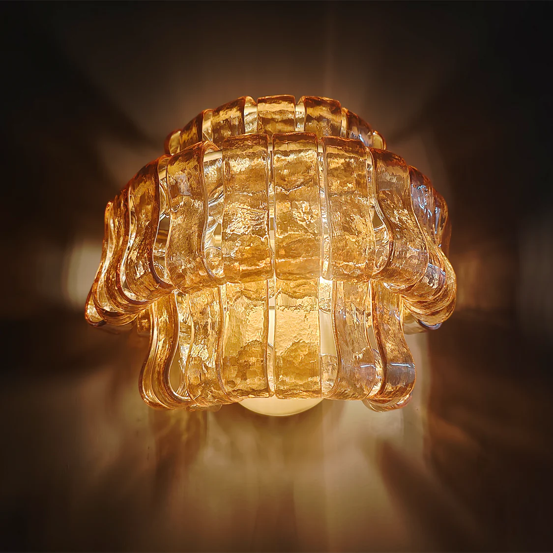 Textured Glass Wall Sconce Light Fixture with Curved Shade for Living Room Bedroom Dining Room | Hardwired 2-Bulb Accent Lighting