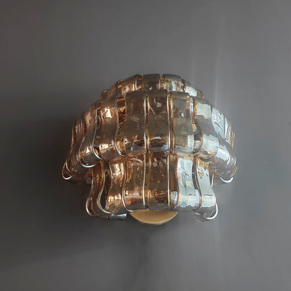 Textured Glass Wall Sconce Light Fixture with Curved Shade for Living Room Bedroom Dining Room | Hardwired 2-Bulb Accent Lighting