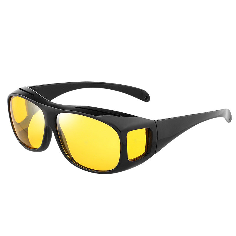 Lunettes à verres ambrés à porter par-dessus vos lunettes correctrices pour une meilleure visibilité lors de la conduite à l'aube, au crépuscule, sous la pluie ou dans le brouillard ; réduisent l'éblouissement des phares.