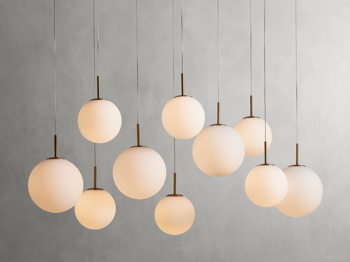 Modern Hanging Linear Chandelier with Hand-Blown Glass Globes & LED Lights for Dining Room & Kitchen Island