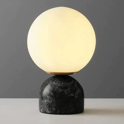 Spherical Glass Globe Accent Lamp with Natural Stone Base for Desk, Nightstand & Side Table | Modern Minimalist Home Lighting Fixture