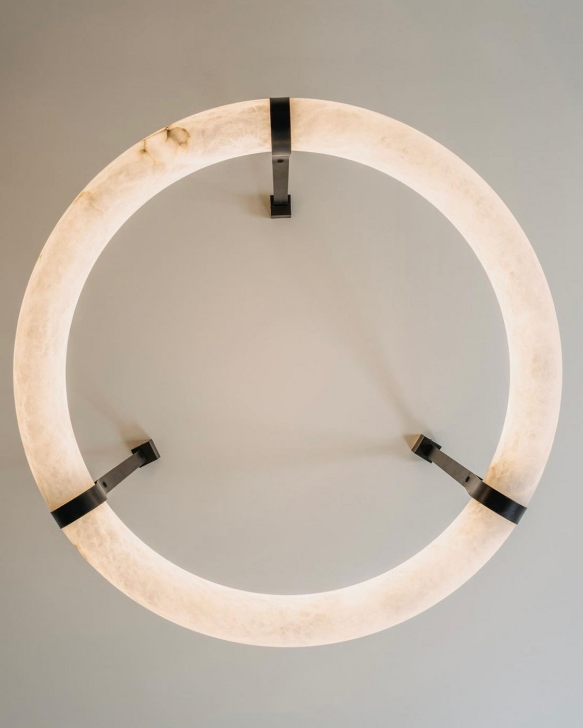 LED Ring Ceiling Fixture in Alabaster Stone – Adjustable Halo Chandelier for Open Dining Areas, Great Rooms & Hospitality – 47 in Circle Sus