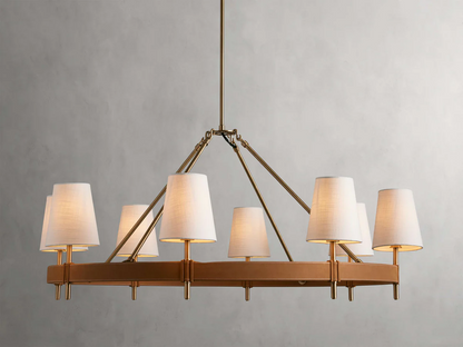 Circular Brass Chandelier with Fabric Shades – 4 to 10 Lights for Dining Room, Living Room & Foyer – Vintage Metal Frame