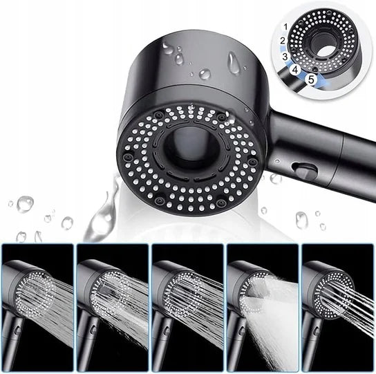 High-Pressure Handheld Shower Head with 5 Spray Patterns for Low Water Pressure Bathrooms