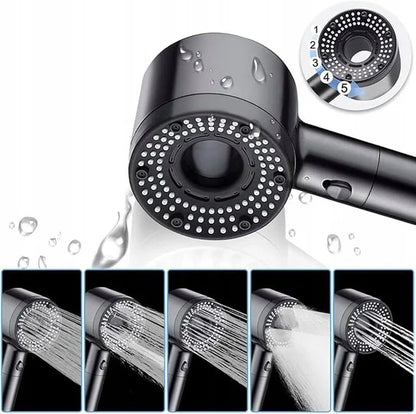 High-Pressure Handheld Shower Head with 5 Spray Patterns for Low Water Pressure Bathrooms