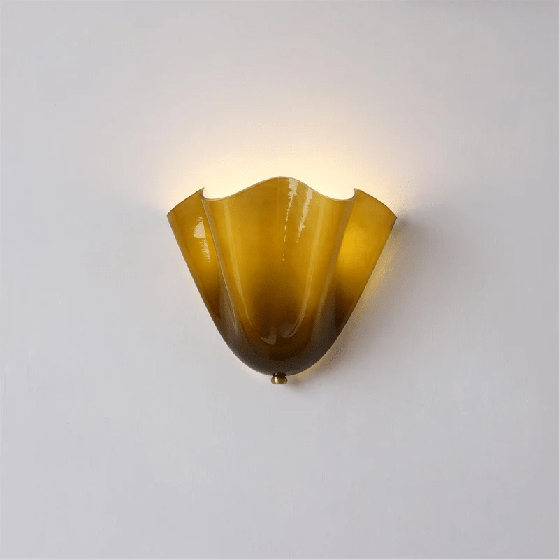 Indoor Sconce with Sculptural Glass Shade in Warm Tones – Metal Frame LED-Compatible – Wall-Mounted Accent for Bedrooms Hallways Living Spac