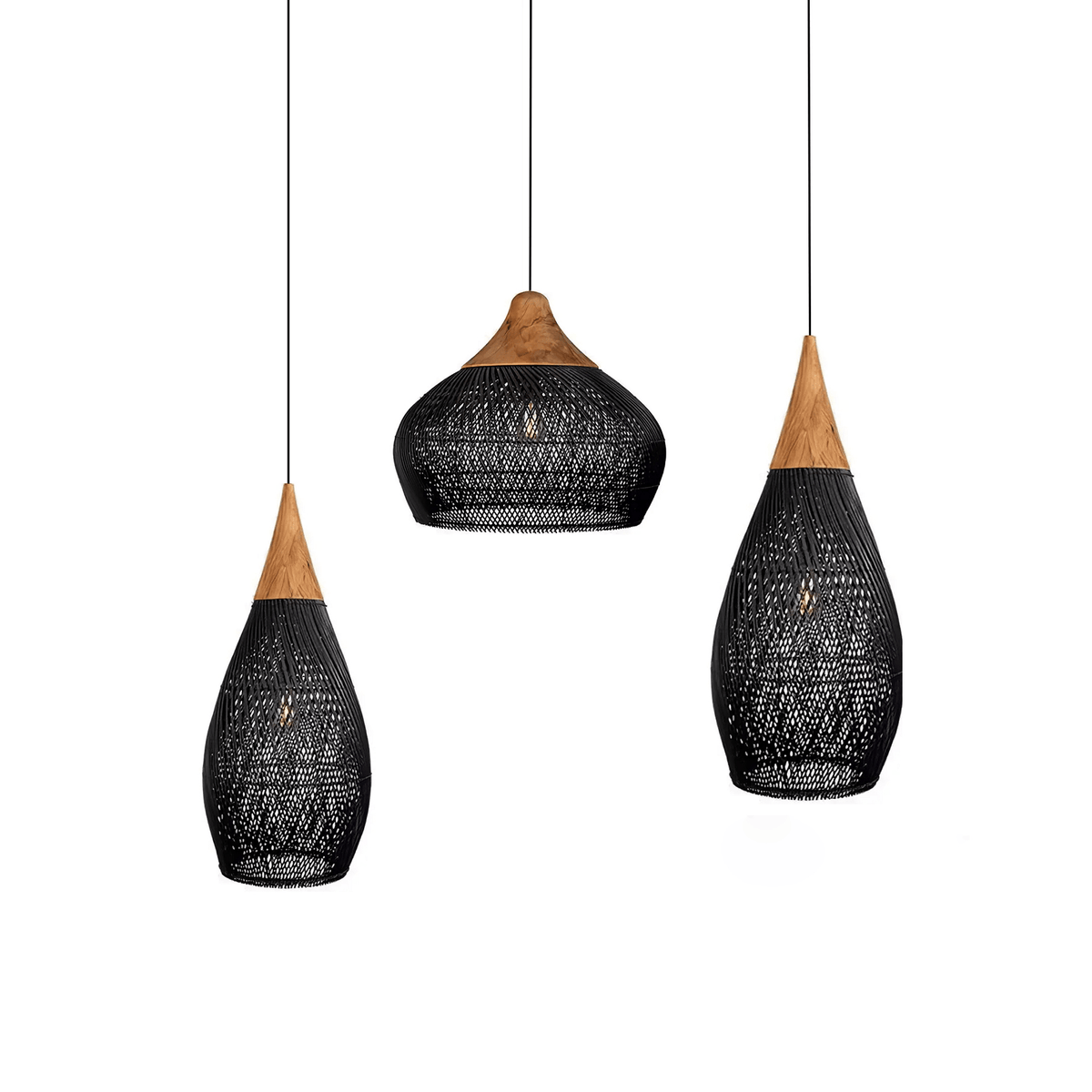 Handwoven Rattan Ceiling Light Fixture for Dining Room and Kitchen Island Over Table Adjustable Drop Natural Fiber Pendant Shade Wood Metal