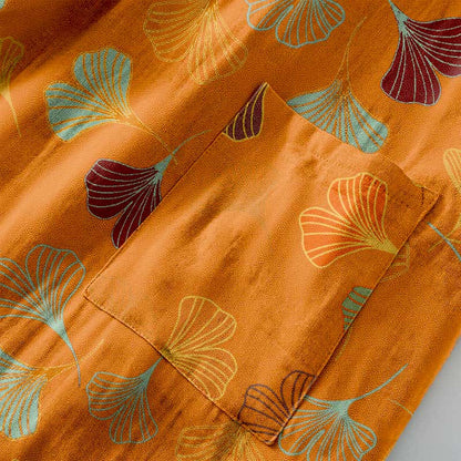 Cotton Gauze Kimono Robe Women Men Lightweight Bathrobe Ginkgo Leaf Pattern Unisex Loungewear Spa Wrap Housecoat Sleepwear Quick-Dry