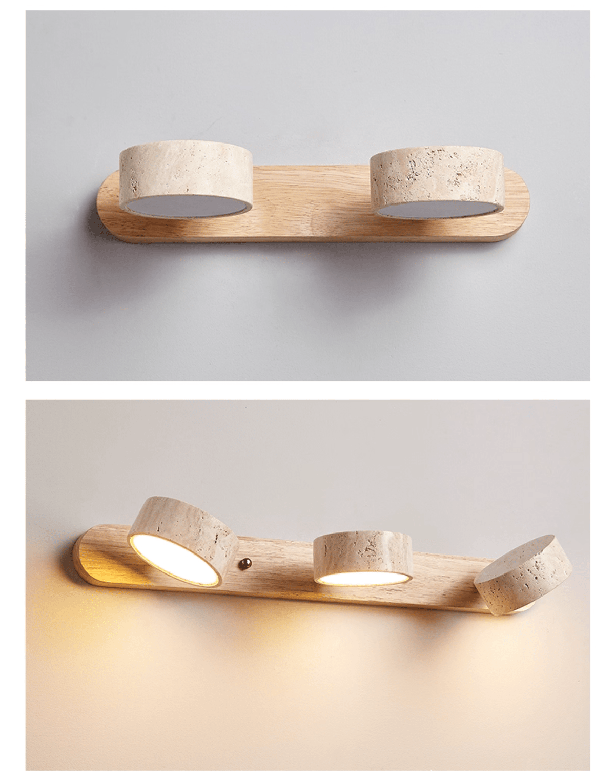 Natural Stone Wall Sconce with Integrated LED 2-Light Hardwired Fixture Wood Accent Lighting for Bedroom Hallway Living Room Indoor Ambient