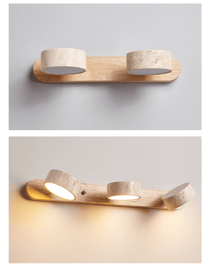 Natural Stone Wall Sconce with Integrated LED 2-Light Hardwired Fixture Wood Accent Lighting for Bedroom Hallway Living Room Indoor Ambient