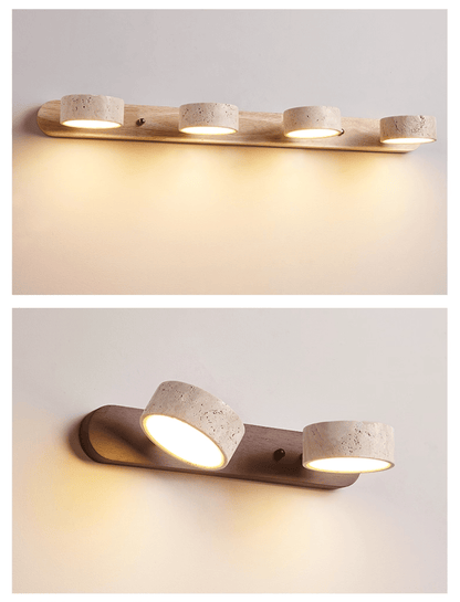Natural Stone Wall Sconce with Integrated LED 2-Light Hardwired Fixture Wood Accent Lighting for Bedroom Hallway Living Room Indoor Ambient