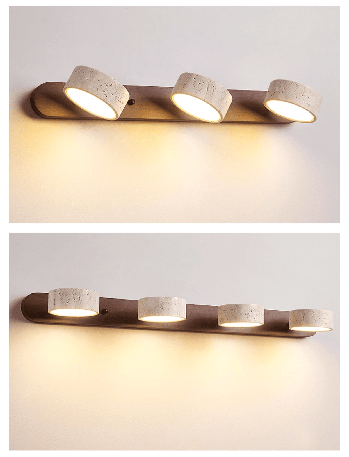 Natural Stone Wall Sconce with Integrated LED 2-Light Hardwired Fixture Wood Accent Lighting for Bedroom Hallway Living Room Indoor Ambient