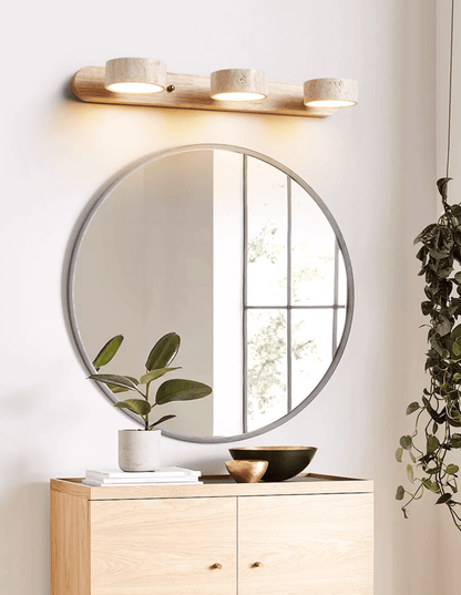 Natural Stone Wall Sconce with Integrated LED 2-Light Hardwired Fixture Wood Accent Lighting for Bedroom Hallway Living Room Indoor Ambient