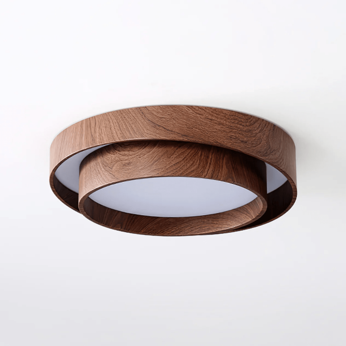 Plafonnier LED encastré finition noyer pour chambre, salon et salle à manger, éclairage plafonnier d'ambiance discret, style minimaliste contemporain