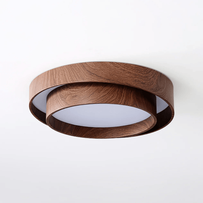 Flush Mount LED Fixture Walnut Grain Finish for Bedroom Living Room Dining Area Low Profile Overhead Lighting Scandinavian Modern Contempora