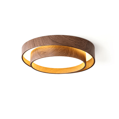 Flush Mount LED Fixture Walnut Grain Finish for Bedroom Living Room Dining Area Low Profile Overhead Lighting Scandinavian Modern Contempora