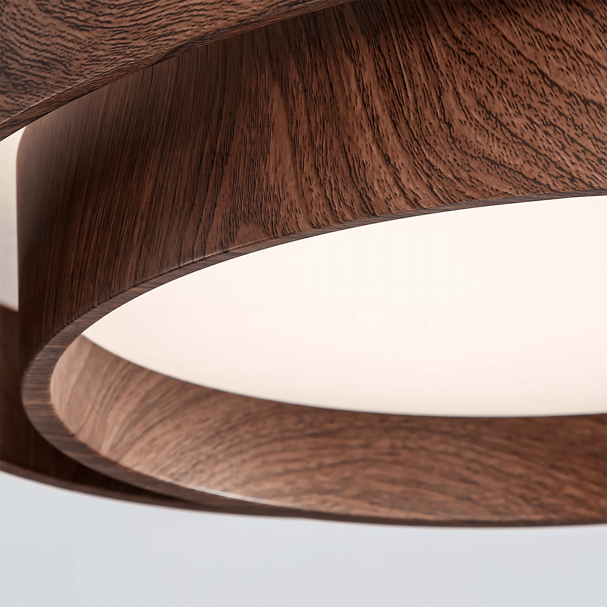 Flush Mount LED Fixture Walnut Grain Finish for Bedroom Living Room Dining Area Low Profile Overhead Lighting Scandinavian Modern Contempora