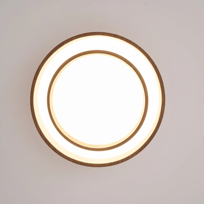 Flush Mount LED Fixture Walnut Grain Finish for Bedroom Living Room Dining Area Low Profile Overhead Lighting Scandinavian Modern Contempora
