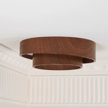 Plafonnier LED encastré finition noyer pour chambre, salon et salle à manger, éclairage plafonnier d'ambiance discret, style minimaliste contemporain