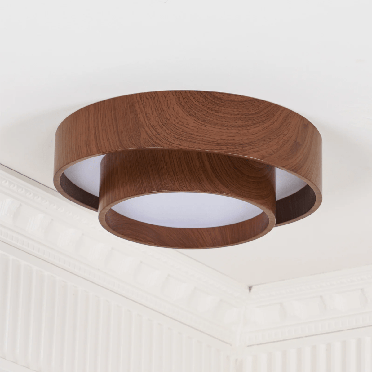 Plafonnier LED encastré finition noyer pour chambre, salon et salle à manger, éclairage plafonnier d'ambiance discret, style minimaliste contemporain