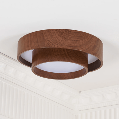 Plafonnier LED encastré finition noyer pour chambre, salon et salle à manger, éclairage plafonnier d'ambiance discret, style minimaliste contemporain