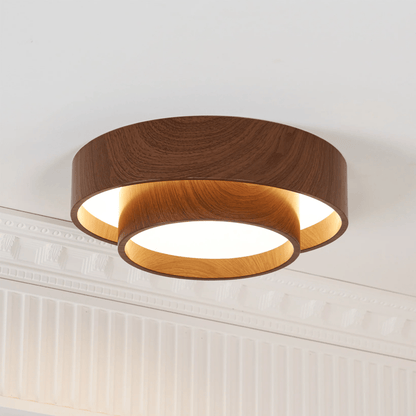 Plafonnier LED encastré finition noyer pour chambre, salon et salle à manger, éclairage plafonnier d'ambiance discret, style minimaliste contemporain